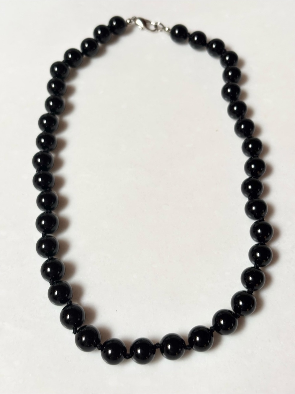 Black Glass Knotted Beaded Necklace